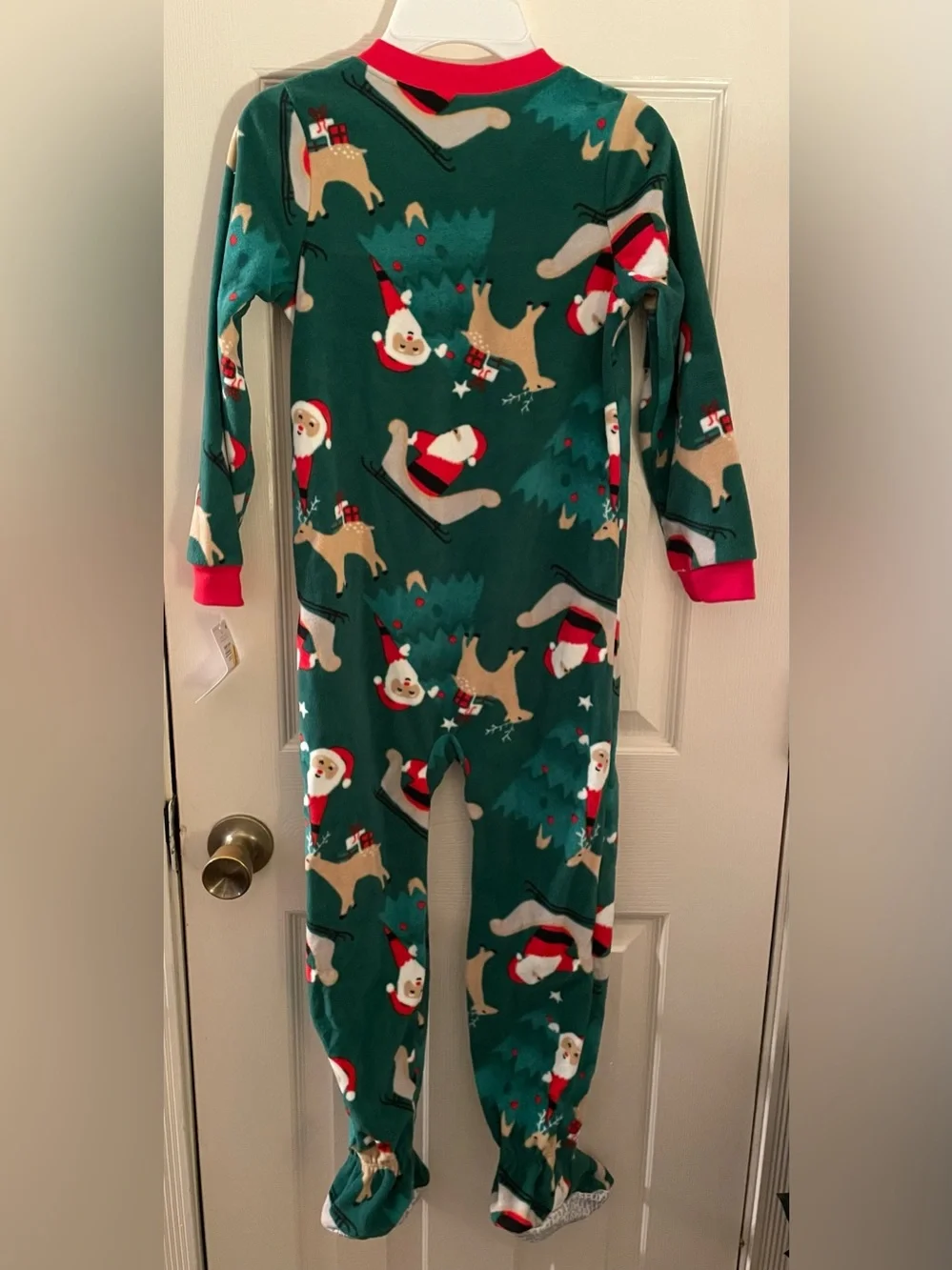 Kids Holiday Santa Reindeer One-Piece Pajamas - Green Carters Size 6 NWT